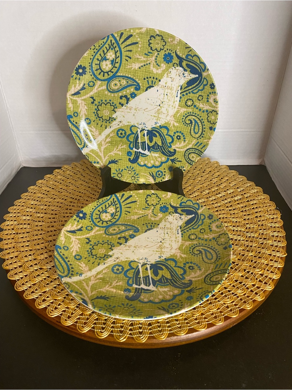 Pier 1 Green Bird Pattern 8” Salad Plates - Set of 2 (replacement/Discontinued)